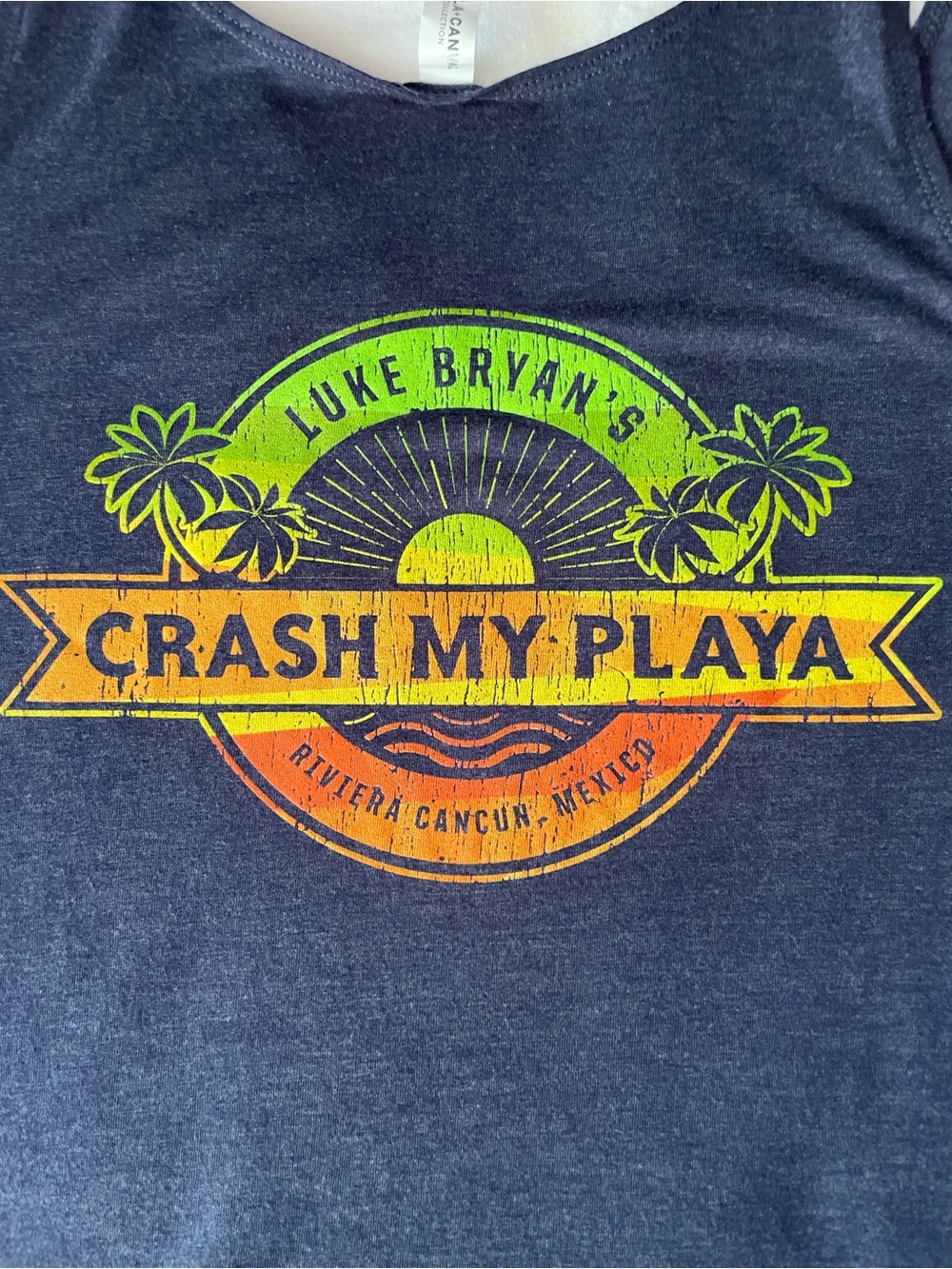 Luke Bryan Cancun Mexico Navy Crash My Playa Tank Top with Chest Logo
